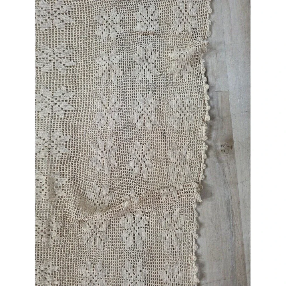 Vtg Ecru Crochet Tablecloth 51x78